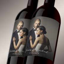 Elegant Wedding Couple Photo Wine Label