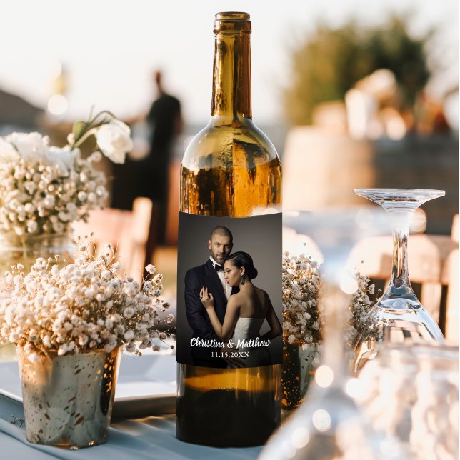Elegant Wedding Couple Photo Wine Label (Custom wine labels for your wedding or special event.)