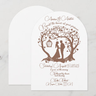 Elegant Wedding Couple Tree Framed Brown Invitation