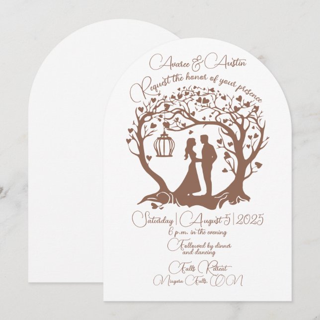 Elegant Wedding Couple Tree Framed Brown Invitation (Front/Back)