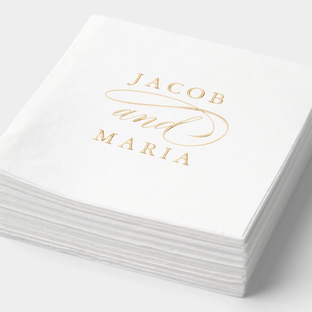Elegant Wedding Couples Names Foil Napkins (Detail)