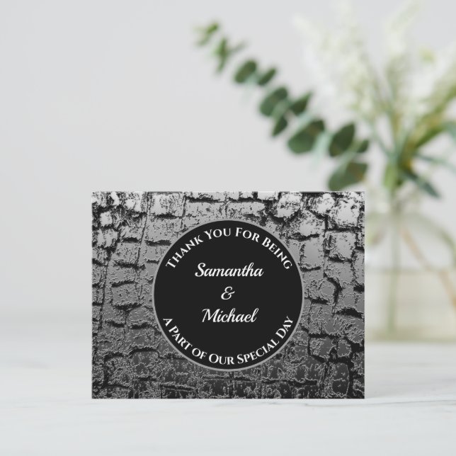 Elegant Wedding Crackled Silver Guest Thank You Postcard (Standing Front)