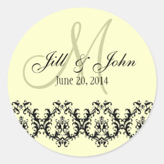 Elegant Wedding Cream Monogram Save the Date Classic Round Sticker