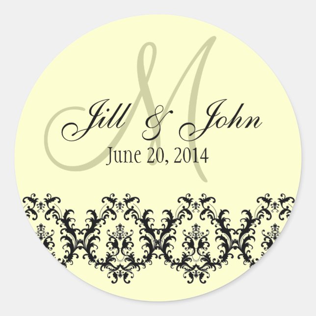Elegant Wedding Cream Monogram Save the Date Classic Round Sticker (Front)