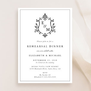 Elegant Wedding Crest Monogram Rehearsal Dinner Invitation