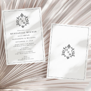 Elegant Wedding Crest Monogram Rehearsal Dinner Invitation