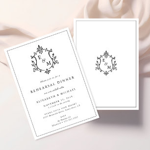 Elegant Wedding Crest Monogram Rehearsal Dinner Invitation