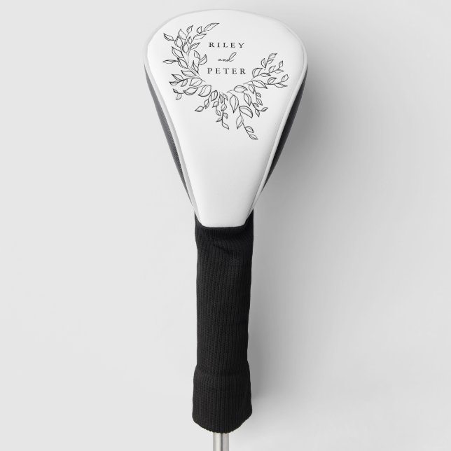 Elegant Wedding Crest Personalised Name and Year Golf Head Cover (Front)