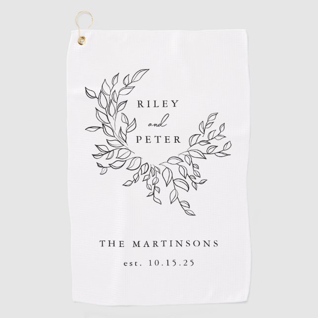 Elegant Wedding Crest Personalised Name and Year Golf Towel (Front)