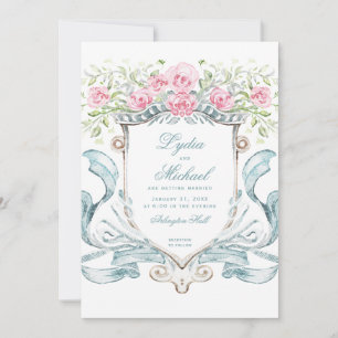 Elegant Wedding Crest w/ Roses Monogram Invitation