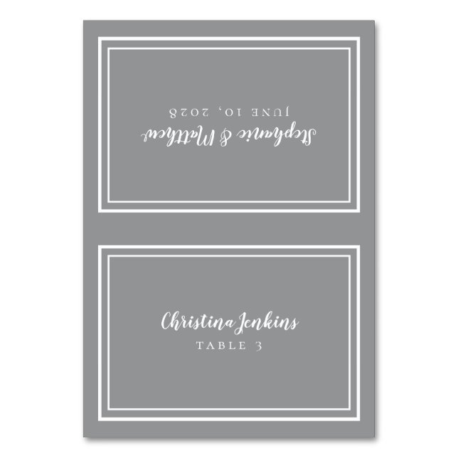 Elegant Wedding Custom Guest Place Card Chic Grey (Front)