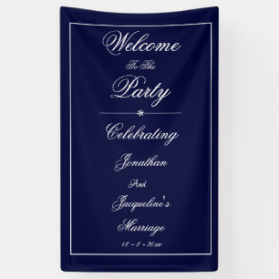 Elegant Wedding Custom Names Navy Blue Welcome Banner