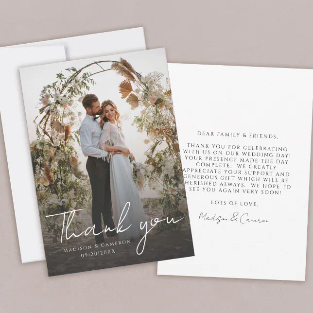Elegant Wedding Custom Photo Message Thank You Card | Zazzle