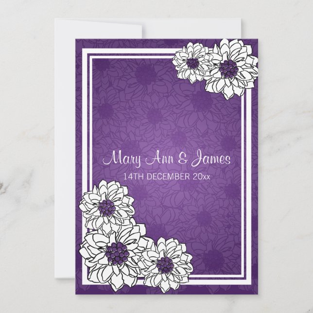 Elegant Wedding Dahlia Floral Purple Invitation (Front)