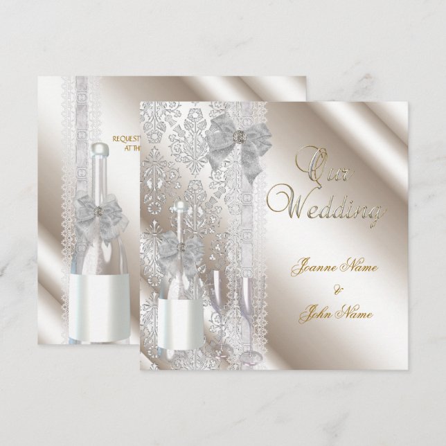 Elegant Wedding Damask Cream White Champagne Invitation (Front/Back)