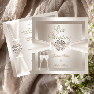 Elegant Wedding Damask Cream White Champagne Invitation