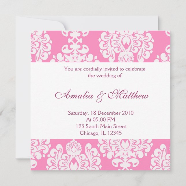 Elegant Wedding Damask Invitation (Front)
