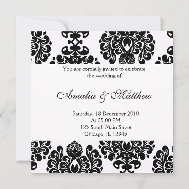 Elegant Wedding Damask Invitation (Front)