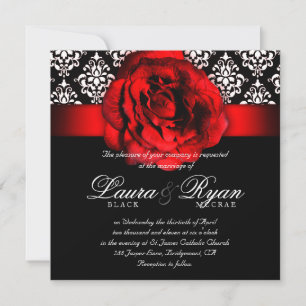 Elegant Wedding Damask Red Rose Christmas Invitation