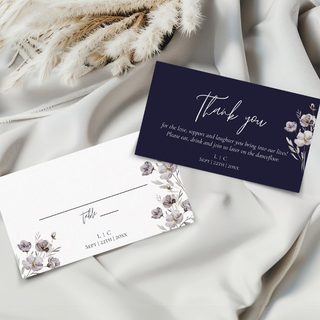 Elegant wedding dark navy watercolor thank you place card (Creator Uploaded)