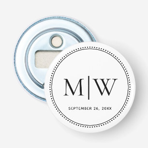 Elegant Wedding Date Couple Monogram White Bottle Opener