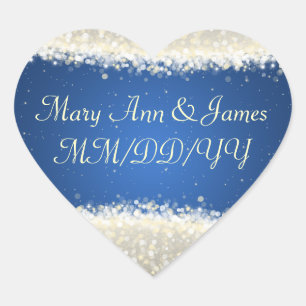 Elegant Wedding Date Dazzling Sparkles Blue Heart Sticker