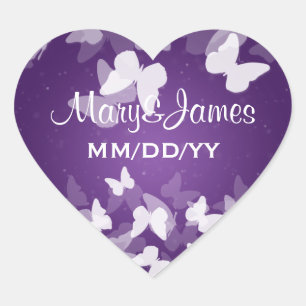 Elegant Wedding Date Elusive Butterflies Purple Heart Sticker