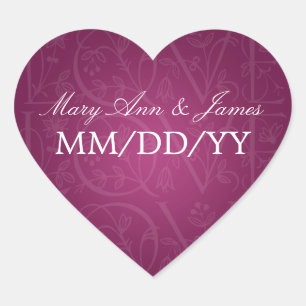 Elegant Wedding Date Love Flourish Berry Pink Heart Sticker