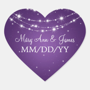 Elegant Wedding Date Sparkling Chain Purple Heart Sticker