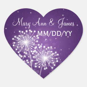 Elegant Wedding Date Summer Sparkle Purple Heart Sticker