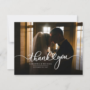 Elegant Wedding Day Photo Hand-Lettered Thank You Card