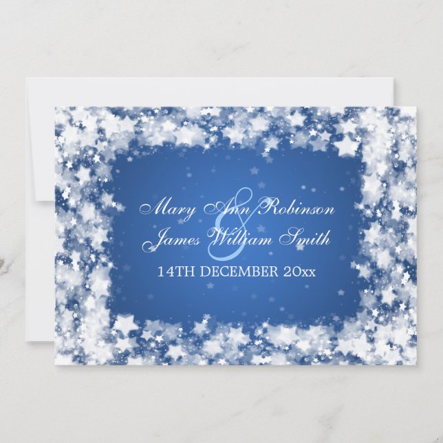 Elegant Wedding Dazzling Stars Blue Invitation (Front)