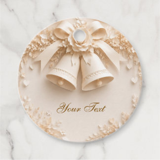 Elegant wedding design with bells and roses favour tags