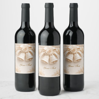 Elegant wedding design with bells and roses wine label