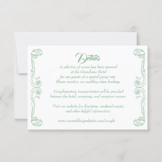 Elegant Wedding Details Card – Green Rose Filigree