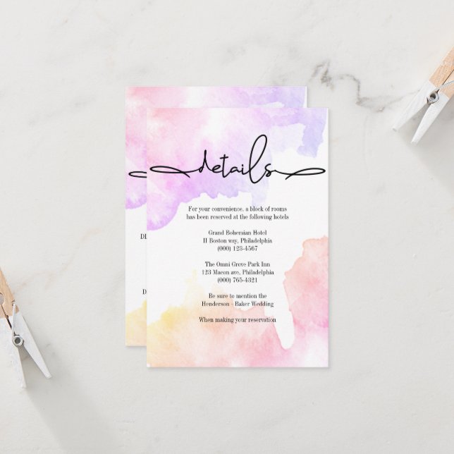 Elegant Wedding Details Card. Invitation (Front/Back In Situ)