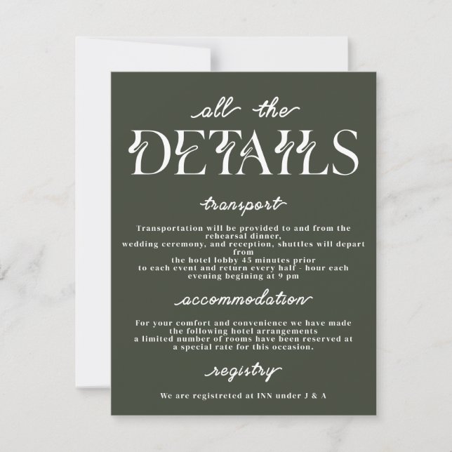 Elegant Wedding Details Card | Modern Typography (Front)