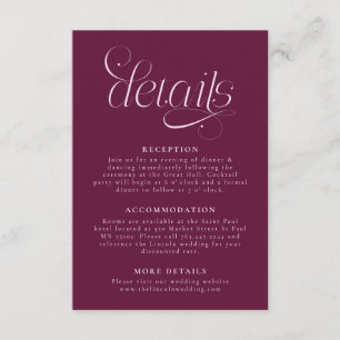 Elegant Wedding Details Cranberry Enclosure Card
