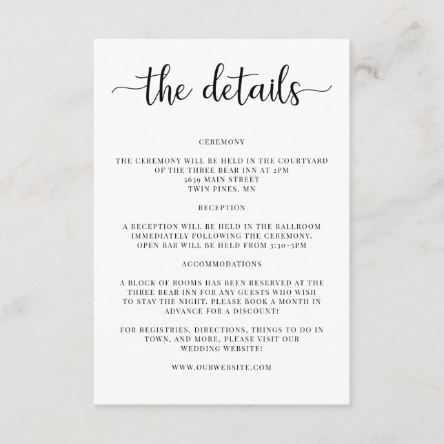 Elegant Wedding Details Invitation Insert (Front)
