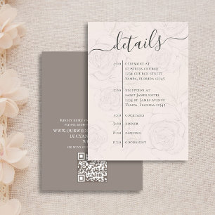 Elegant Wedding Details QR Code Blush Floral Enclosure Card