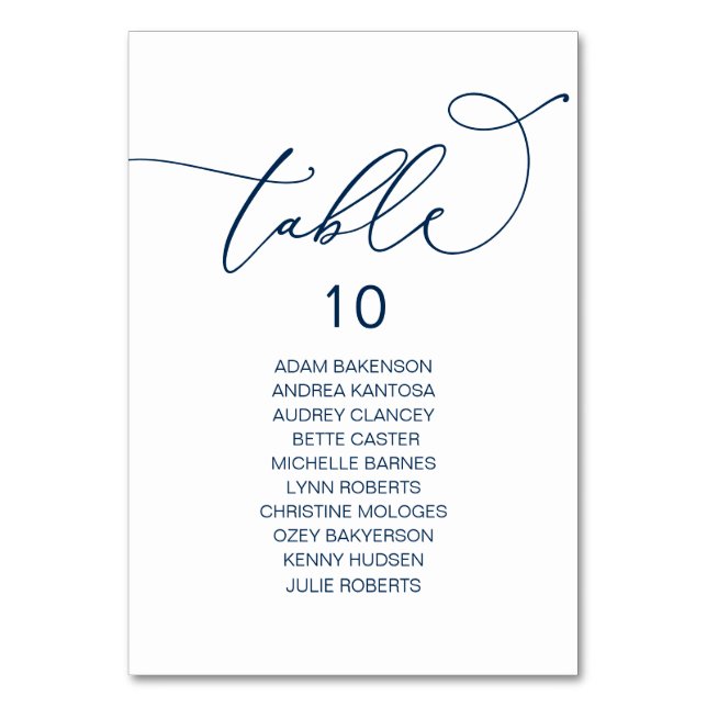 Elegant Wedding Dinner, Guests Seating Chart Table Number (Front)