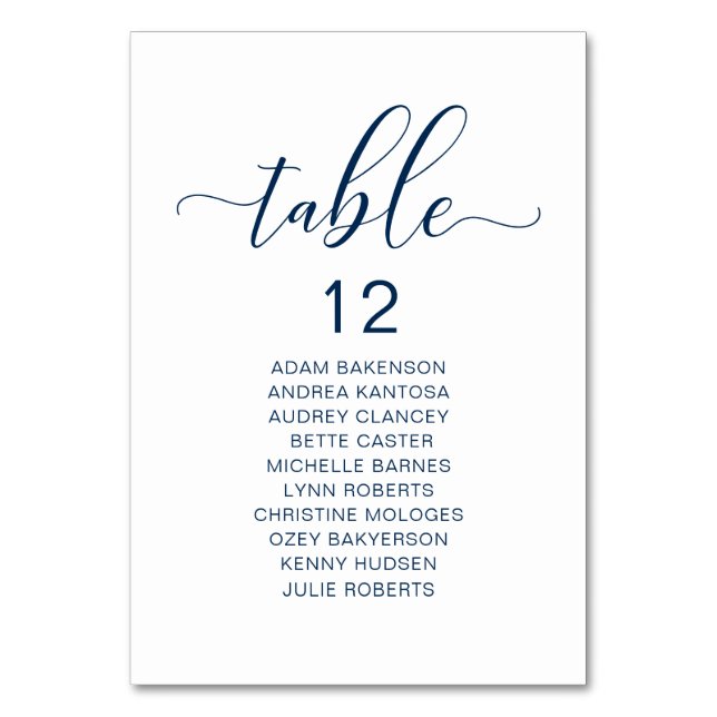 Elegant Wedding Dinner, Guests Seating Chart Table Number (Front)