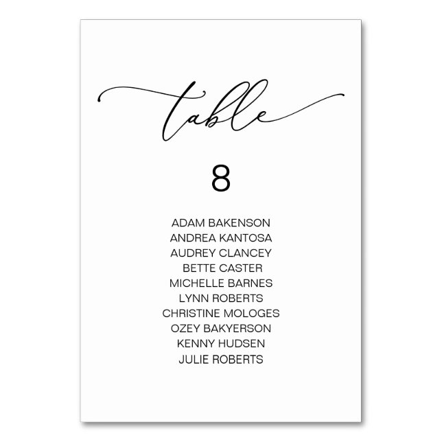 Elegant Wedding Dinner, Guests Seating Chart Table Number (Front)
