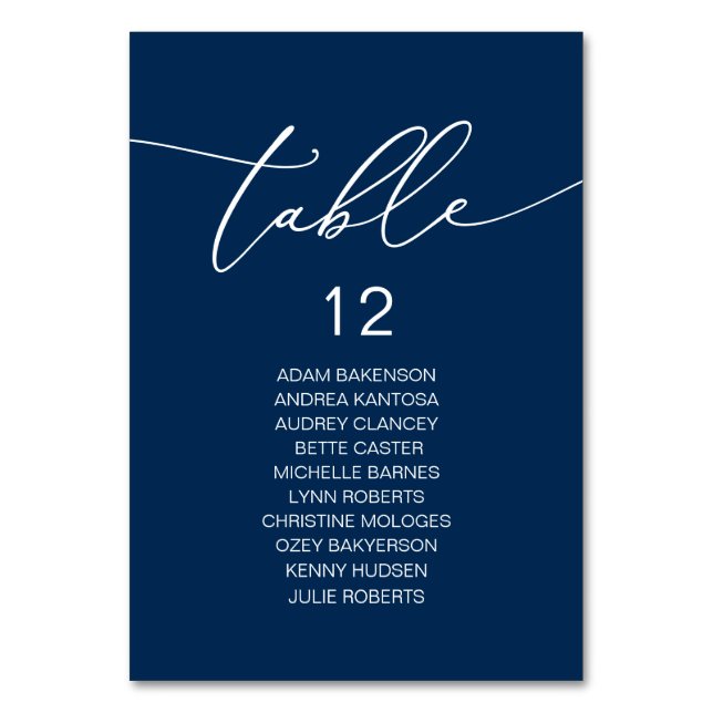 Elegant Wedding Dinner, Guests Seating Chart Table Table Number (Front)