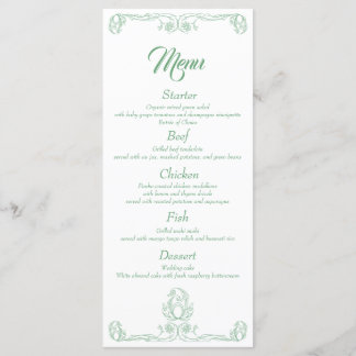 Elegant Wedding Dinner Menu – Green Rose Filigree