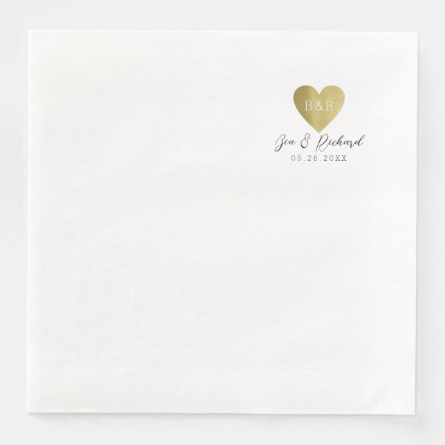 Elegant Wedding Dinner Napkins with Heart & Names (Front)