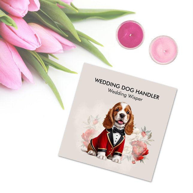 Elegant Wedding Dog Handler With Wedding Flowers Square Business Card (Elegant Wedding Dog Handler With Wedding Flowers Square Business Card)
