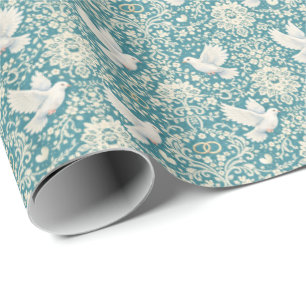 Elegant wedding doves lace rings wrapping paper