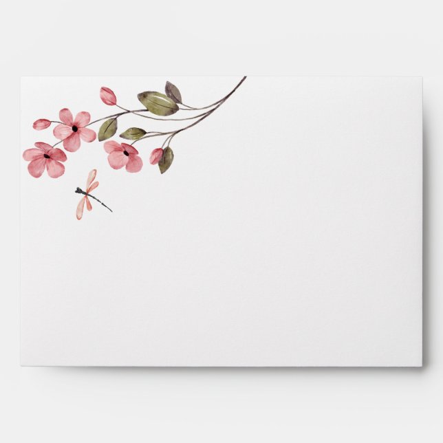 Elegant Wedding Dragonfly Dusty Pink Wildflower  Envelope (Front)