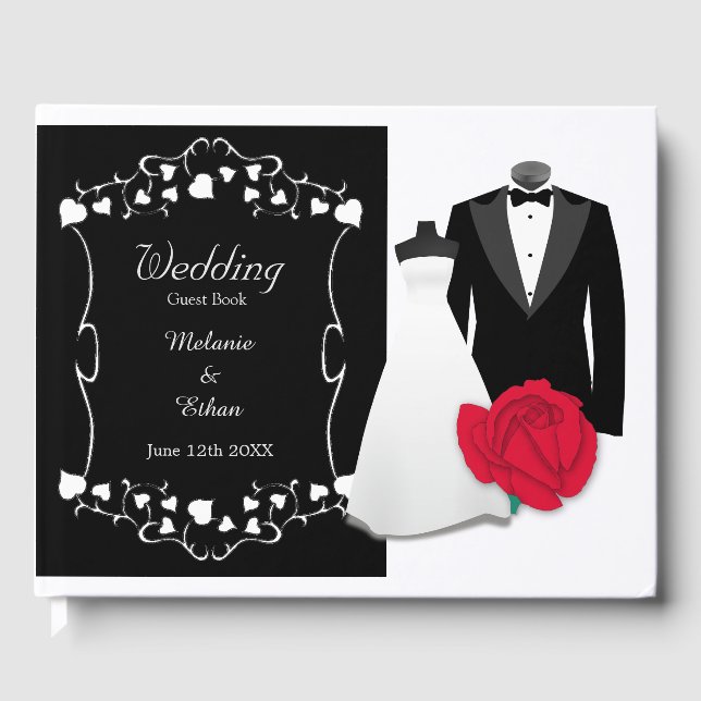 Elegant Wedding Dress and Tuxedo Wedding Guest Book (Front)